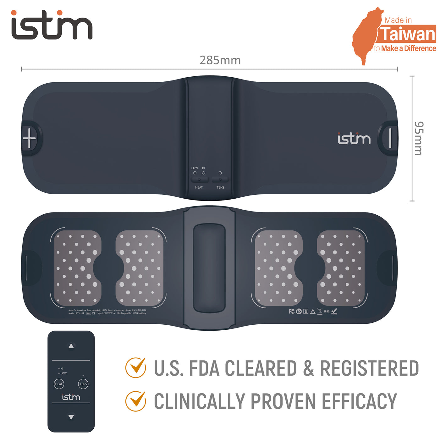 iStim X1 Wireless Heat TENS Unit Muscle Stimulator for Back Pain Relief - Rechargeable Massager with Remote Control,15 Intensity and Japanese Gel Pads