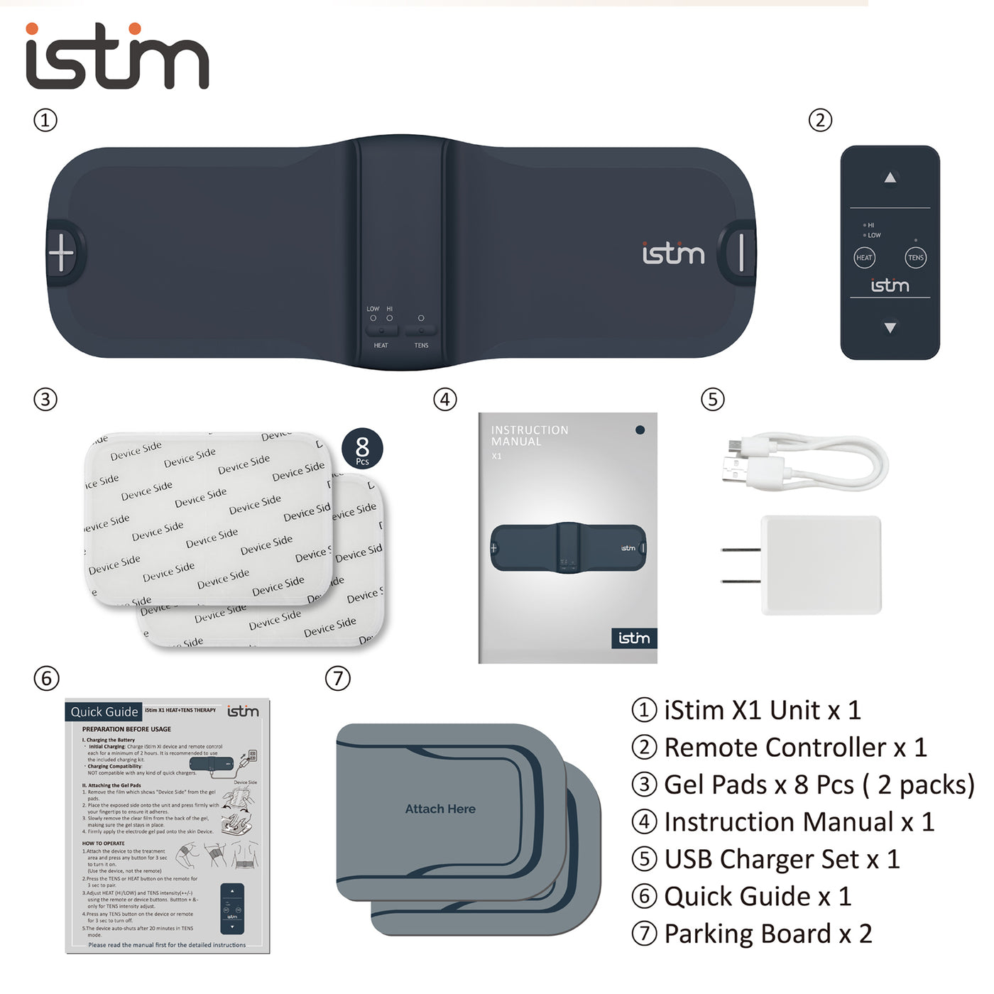 iStim X1 Wireless Heat TENS Unit Muscle Stimulator for Back Pain Relief - Rechargeable Massager with Remote Control,15 Intensity and Japanese Gel Pads