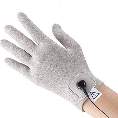 iStim Conductive Glove Package (Including Electrode Pads) for electrotherapy, Massage - Compatible with TENS/EMS Machine Units - Silver Thread (L) - iStim