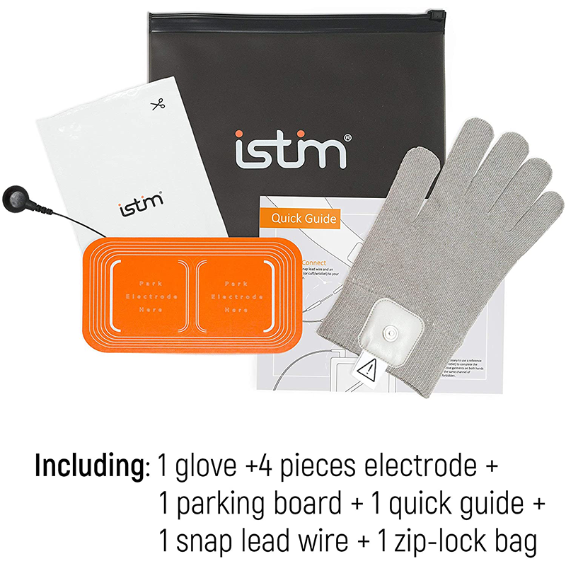 iStim Conductive Glove Package (Including Electrode Pads) for electrotherapy, Massage - Compatible with TENS/EMS Machine Units - Silver Thread (M) - iStim