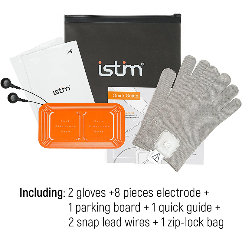 iStim Conductive Glove Package (Including Electrode Pads) for electrotherapy, Massage - Compatible with TENS/EMS Machine Units - Silver Thread (L - 2 Pieces) - iStim