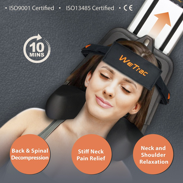 WeTrac Cervical Neck Traction, Relaxer and Stretcher, Pain Relief for Spinal Decompression, Relieving Pinched Nerves, and Cervical Pain, Home Use, with Travel Bag, by iStim